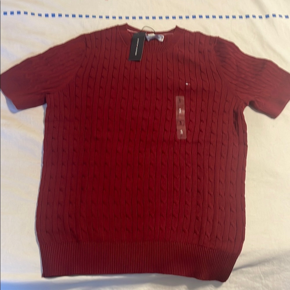 Men's Red Cable Knit Sweater - Picture 1 of 3